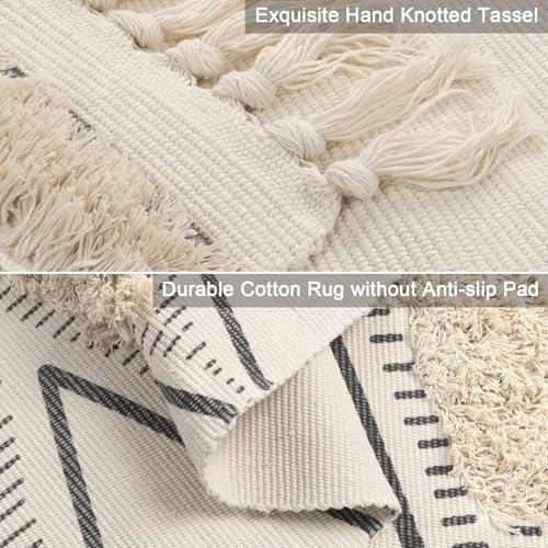 Image of Hand Woven 100% Natural Cotton Export Quality Designer Rug,Carpet, Bed Side Runner for Bedroom,Living Room, Size-2x5 feet or 60 cms x 152 cms (Black Zigzag)