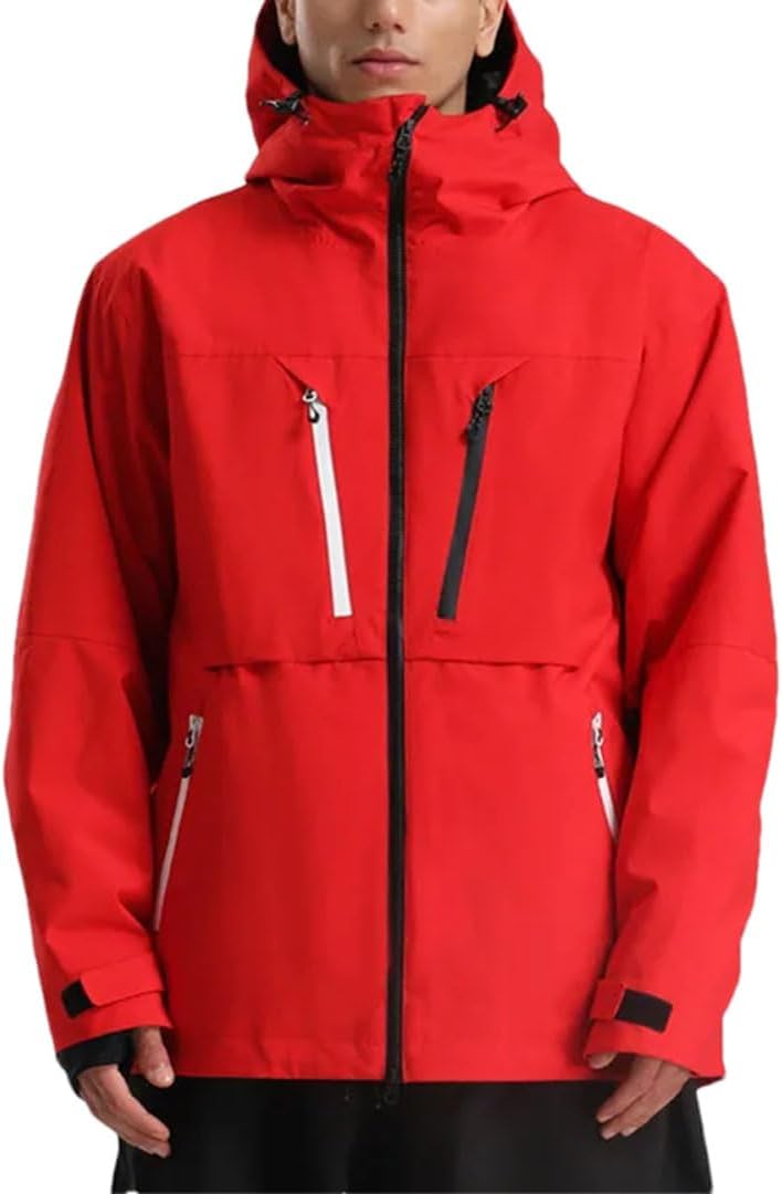 Men’S Ski Jacket Workwear Style Snowboard Coat Loose Fit Breathable Hooded Long Sleeve Coat