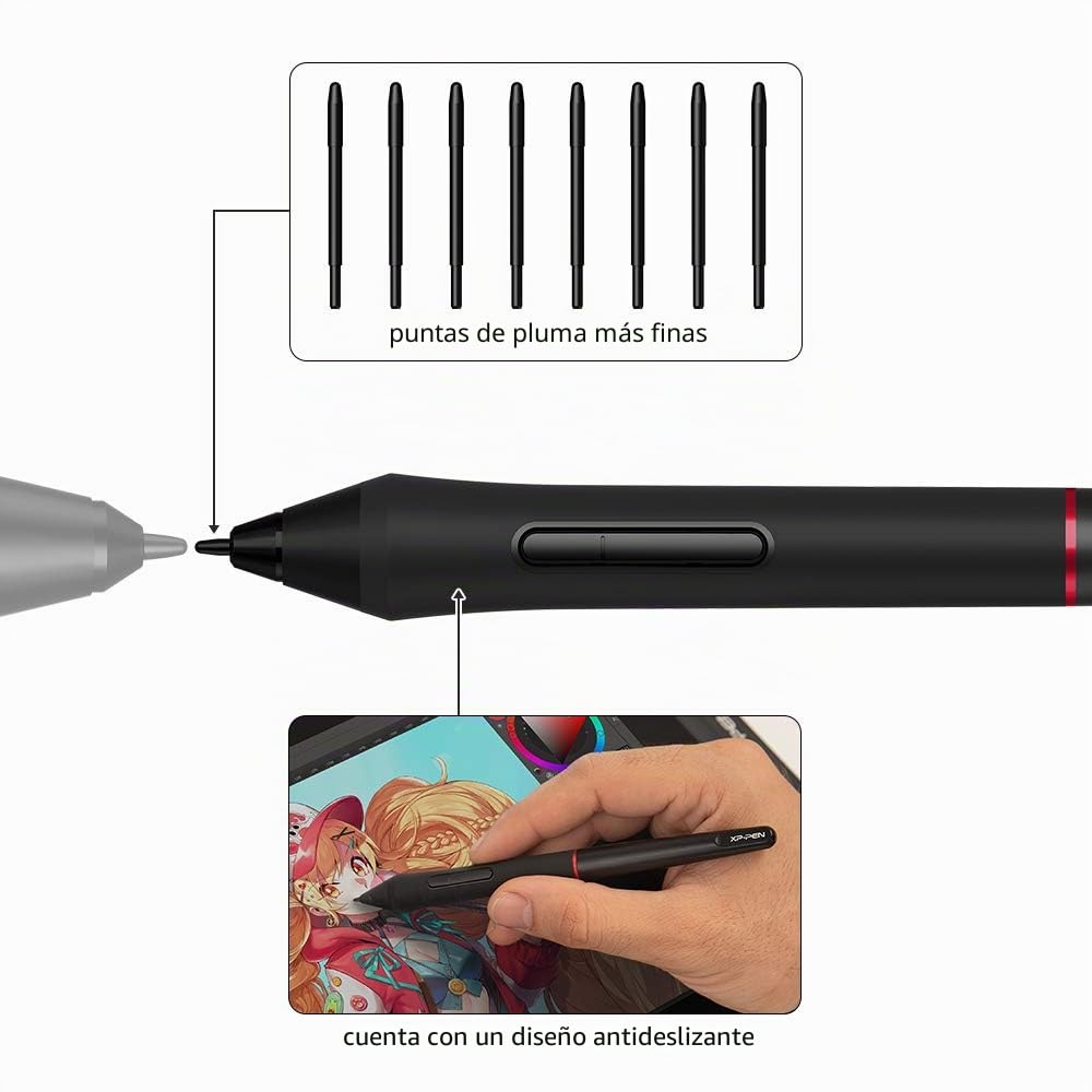 XP-PEN PA2 - Lápiz óptico sin batería con 8192 Niveles de presión 60° para Aritist 12 Pro, Artist 13.3 Pro, Artist 15.6 Pro, Artist 22R Pro Tableta gráfica