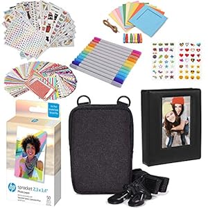 HP 2.3×3.4″ Premium Zink Photo Paper (50 Pack) Accesory Kit with Photo Album, Case, Stickers, Markers