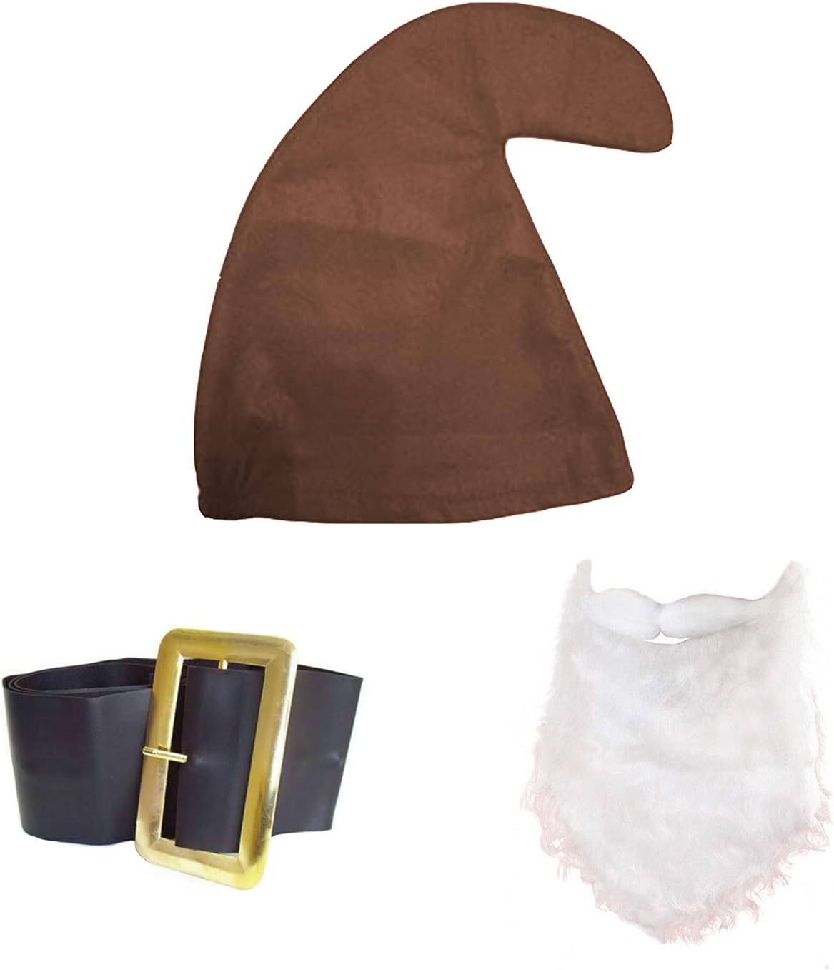 jokeshop Seven Dwarf/Dwarves Set (Brown Hat, Beard and Belt) Garden Gnome Fancy Dress Costume
