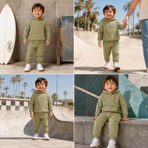 Image of Volcom Infant Toddler Baby Boys Joggers Set - 2 Piece Fleece Pullover Hoodie and Jogger Pants Activewear Set (Sizes: 12M-7)