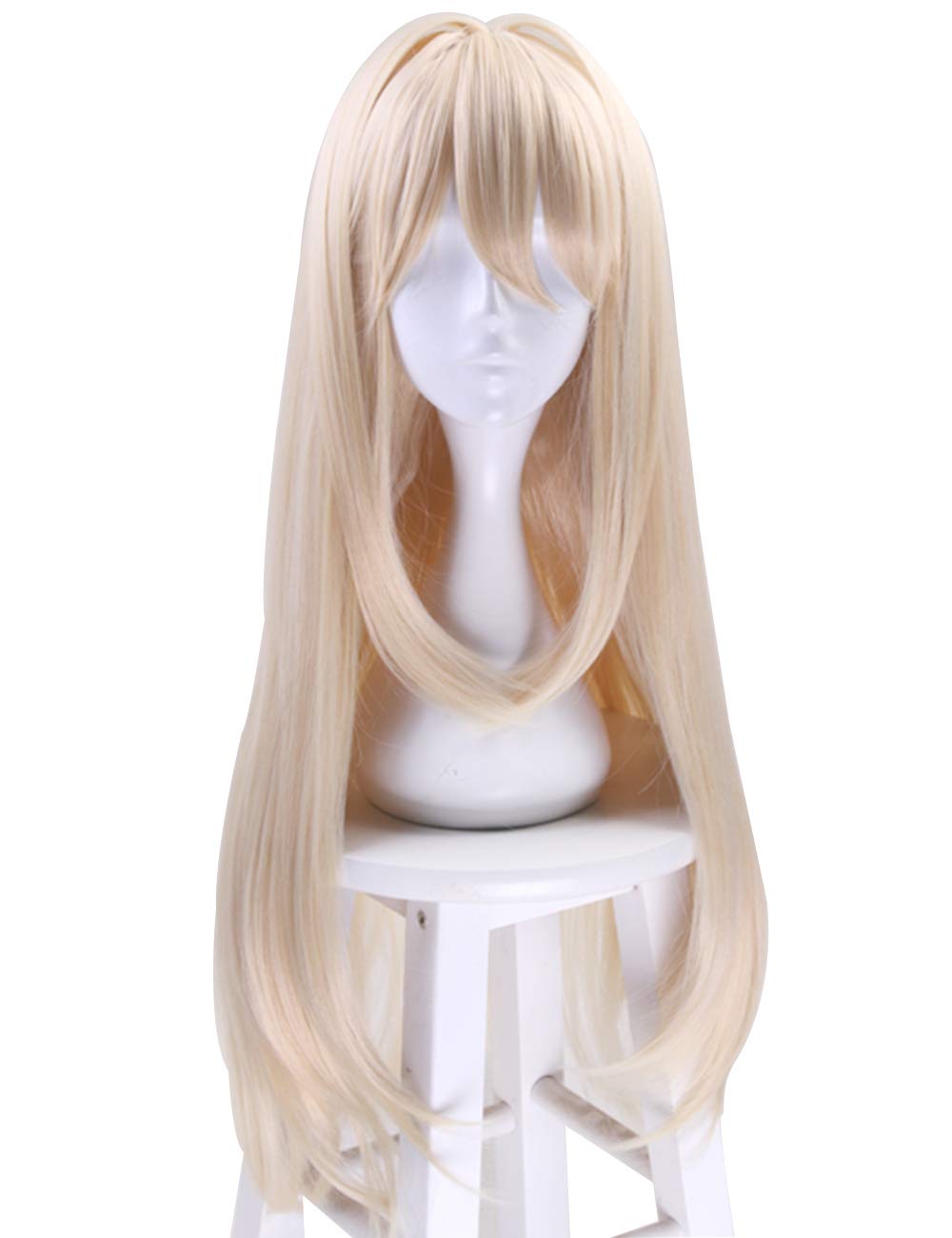 ANOGOL Long Straight Blonde Wig for Women Blonde Cosplay Wigs with Bangs | Hair Cap+30in/77cm Long Straight Wig Blond Princess Wigs Adult Cream Hair Platinum Anime Costume for Halloween Party Cosplay