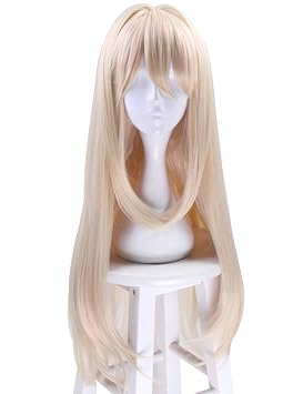 ANOGOL Long Straight Blonde Wig for Women Blonde Cosplay Wigs with Bangs