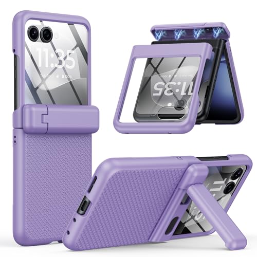 HIERYQHE Motorola Razr 2025�p �P�[�X [�����X�N���[���v���e�N�^�[] [�q���W�ی�&�L�b�N�X�^���h] �����^�ϏՌ��t���{�f�B�ی�d�b�J�o�[�P�[�X Moto Razr 5G 2025�p�A�p�[�v��