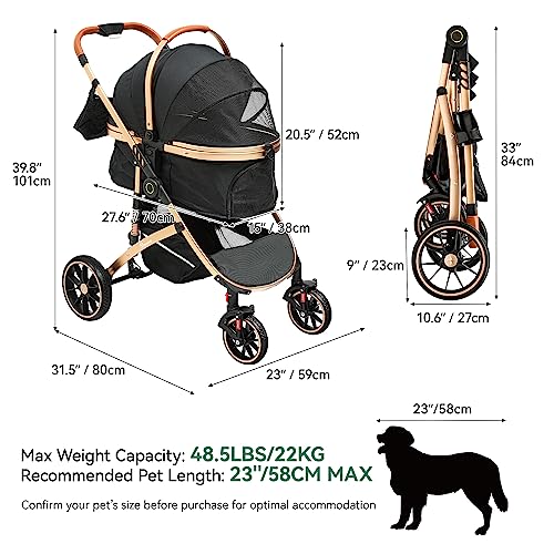 YITAHOME Hundewagen für Hunde, Hundebuggy Hunde, Hunde Buggy, Katzenwagen, Hundewagen 3 in 1 Hundebuggy Bis 20kg, Klappbar, Faltbar Hund Kinderwagen, 80 * 59 * 101cm (Schwarz)