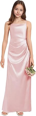 dideyttawl Junior Bridesmaid Dress for Wedding Satin Long Formal Dress 2520