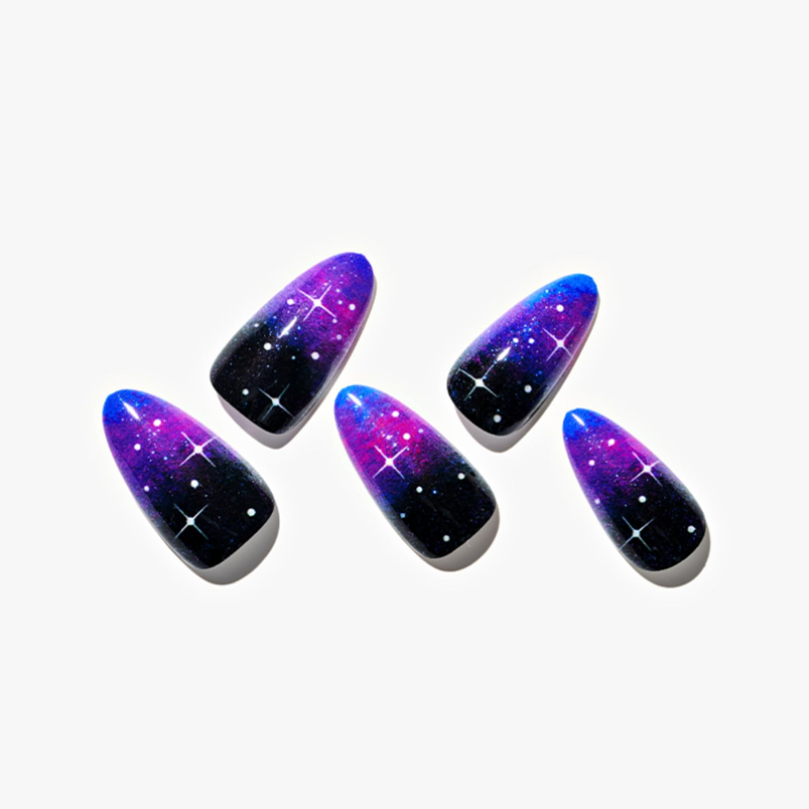 Short GLAMERMAID Press on Nails, Ombre Purple Galaxy Star Medium Almond Short Oval Glue on Nails, Fake Nails Acrylic False Nails Stick on Nails Sets Kits for Women Girls Gift Twinkle Star