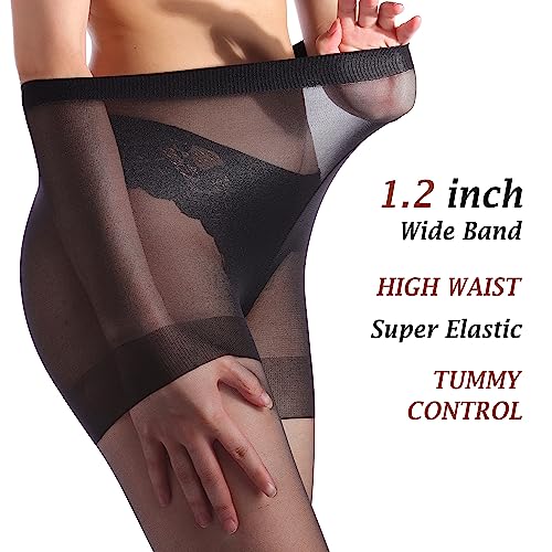 2 Pairs Sheer Tights for Women, 20 Denier Control Shaping Nylon Ladies Clear Pantyhose S-XL Black Nude3