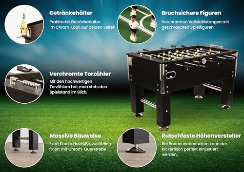 Bandito Kickertisch Profi Soccer Deluxe schwarz, massiver und robuster 80 kg Fußballtisch, Stabiler...
