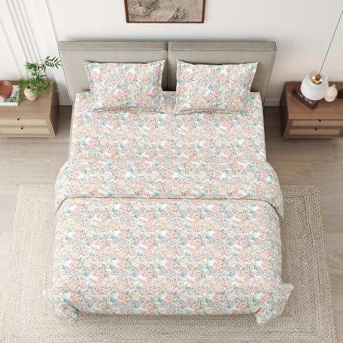 Image of haus & kinder Bedsheet for Double Bed King Size, 108 * 108 Inches King Size Bed Sheet Cotton with 2 Pillow Covers 186TC Cotton Bedsheets for King Size Bed- Blossom Legacy
