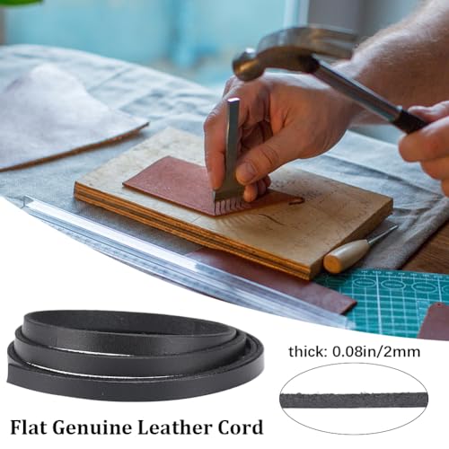 GORGECRAFT 3 Roll 6mm Flat Leather Cord Genuine Leather Strip 2mm Thick Black Strap Cowhide String Braiding Thread Rope for Bracelets Necklace Jewelry Making Belts Boot Lace Collars DIY Craft - Image 4