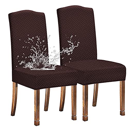 KELUINA Stretch Water-Repellent Twill Jacquard Dining Room Chair Covers Home Decor,Chair Covers for Dining Room Chairs Restaurant Hotel Ceremony (Coffee,2 Pieces)