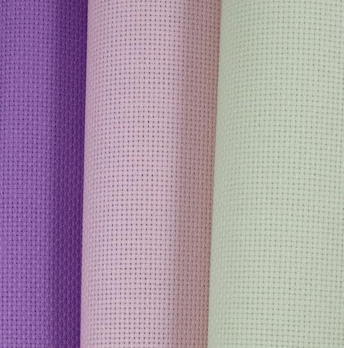 Image of KCS 3 pc of 15 inch x 18 inch(38cmx45cm) Counted Cross Stitch Cotton Aida Cloth Needlework Rolled Fabric Box,16CT,Lavender+Pink+Light Green