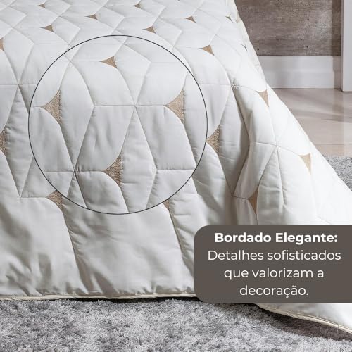 Cobre Leito Colcha Solteiro 2 Peças 180 Fios Algodão Bordado Berlim (Palha)