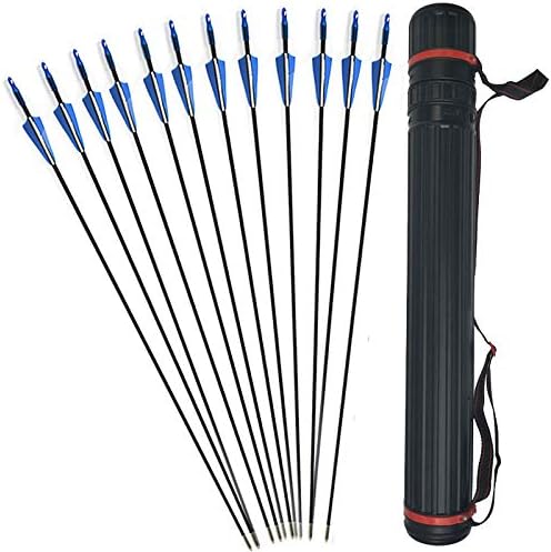 AMEYXGS 12/24 pcs Fiberglass Arrow Target Practice Arrow and Quiver for recurve Bow & Compound Bow