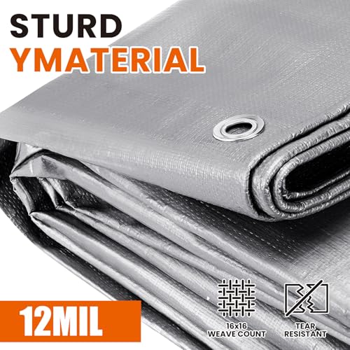 tarps 140g SpacEver 8x10 FT Tarp Waterproof, 12 Mil Tarps Heavy Duty Waterproof