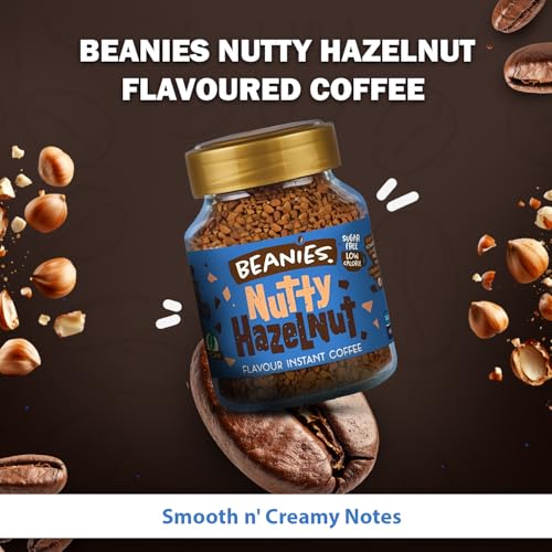 Image of Beanies Nutty Hazelnut Flavoured Instant Coffee | 50g | Freeze Dried Coffee with Rich Hazelnut (Pack of 2)