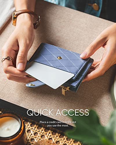 Vulkitty Slim Wallet For Women Minimalsit Bifold Leather Purse Rfid Blocking Small Credit Card Wallet With Zipper Pocket(Blue) #TOP1