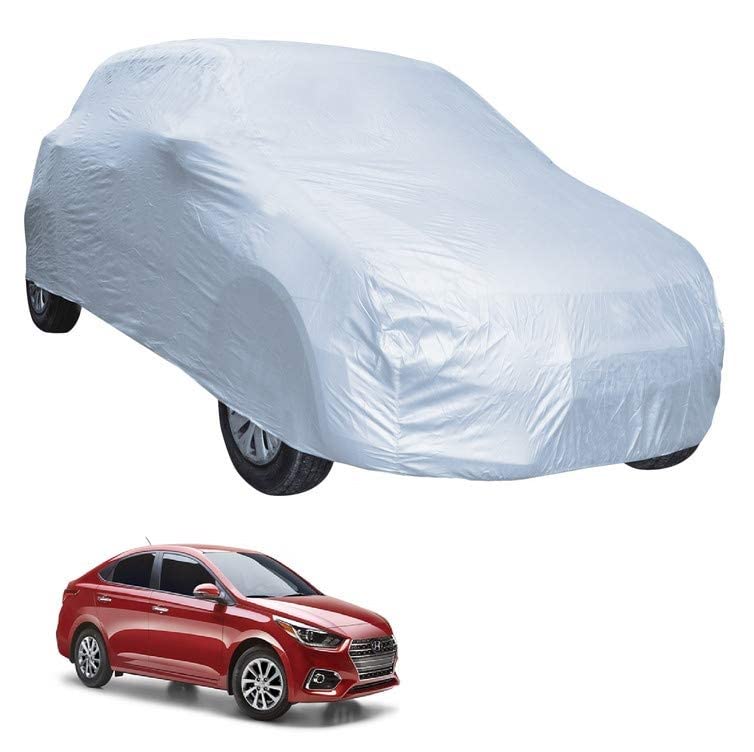 Image of Auto Hub Car Cover Compatible with Hyundai Verna Fluidic (Model : 2013-2017) with Weather Proof, Triple Stitched, Verna Fluidic Car Cover- Plain Silver