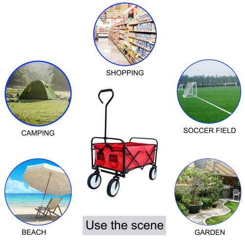 Mumusen Collapsible Folding Garden Cart, Utility Wagon Picnic Cart,Hand Cart, Beach Cart, Wheelbarrow, Rolling Foldabe Garden Cart, Large Size Portbale Cart With 5“ Solid Rubber Wheels #TOP2