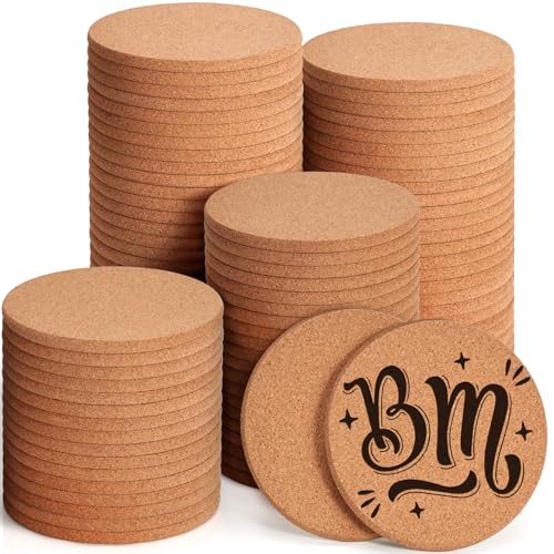100 Stück Korkuntersetzer für Getränke, GOH DODD Saugfähige Blanke Untersetzer für Deko, Geeignet für DIY-Bastelprojekte, Lasergravur, Sublimation, Holzbrandtechnik, Bar, Wohnung, Hochzeit, 4 Zoll