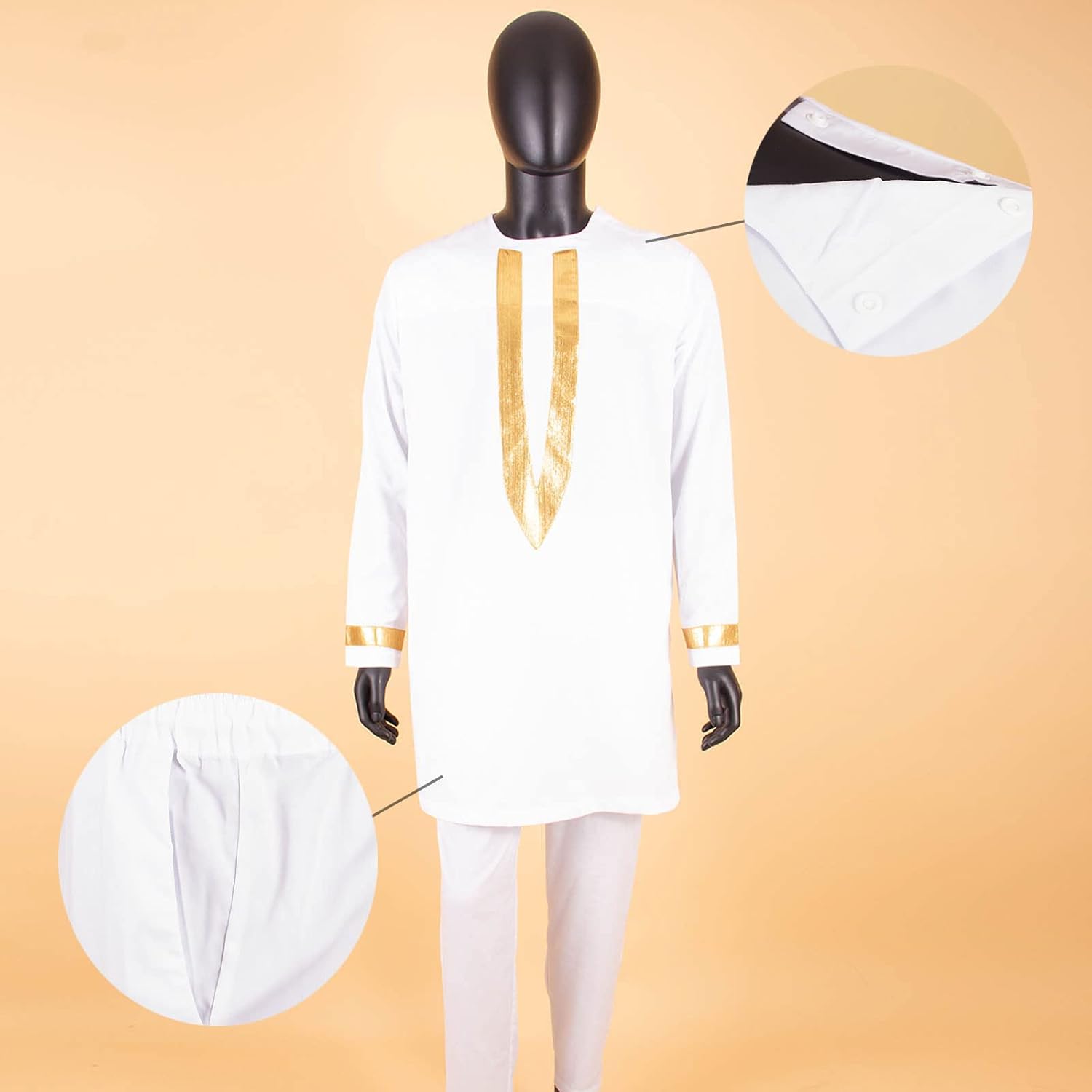 African Clothing for Men Full Sleeve Embroidery Shirts and Pants 2 Pieces Outfits Plus Size African Suit - Image 2