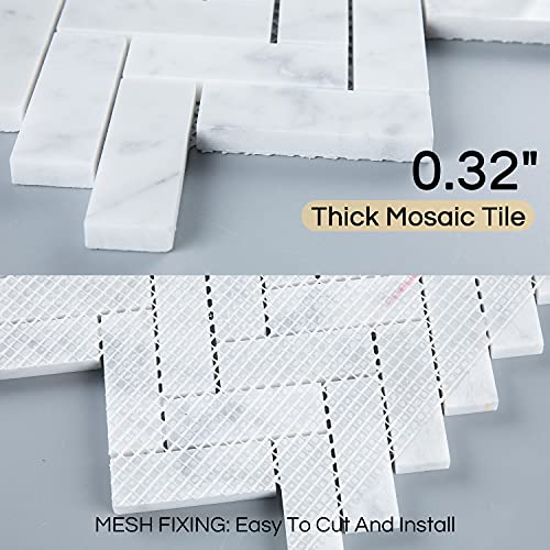 Lovdeco Carrara White Marble Mosaic Tile, Polished Herringbone Italian Bianco Marble Tile for Shower Kitchen Wall Bathroom Floor, 1x3 Inch, 5 Sheet by Lovdeco - Used condition - Image 8