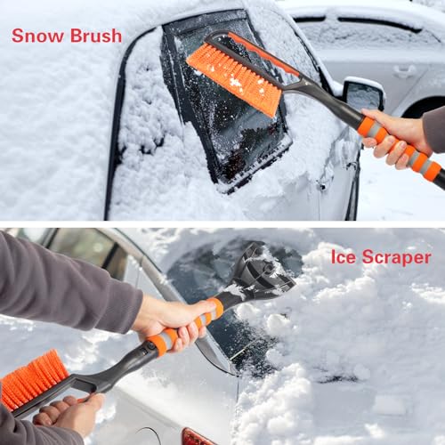 LoyaGour Snow Brush and Ice Scraper for Car Windshield,26.4" Window Scraper Deicer for Car SUV and Truck,Ice Scrapers and Brushes 2 in 1,Winter Car Automotive Exterior Accessories(1Pack Orange)