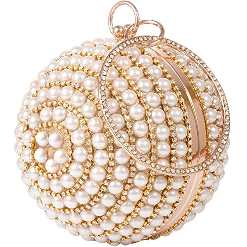 Wpkltmz Womans Round Clutch Ball Handbag Dazzling Full Rhinestone Tassles Ring Handle Purse Pearls Evening Bag #TOP1