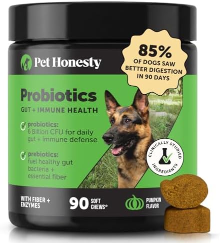 6 Billion CFU Dog Probiotics with Prebiotics, Digestive Enzymes, & Fiber - Relief for Occasional Diarrhea, Gas, Bloating & Itchy Skin - Daily Gut Health & Immune Support for All Dogs (Pumpkin, 90 ct)