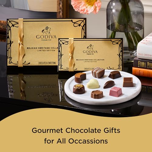 Godiva Chocolatier Heritage Collection – 8-Piece Assorted Belgian Chocolate Gift Box – Dark, Milk and White Gourmet Chocolates with All-Natural, GMO-Free Ingredients – Elegant Gold Box Ideal for Gifting