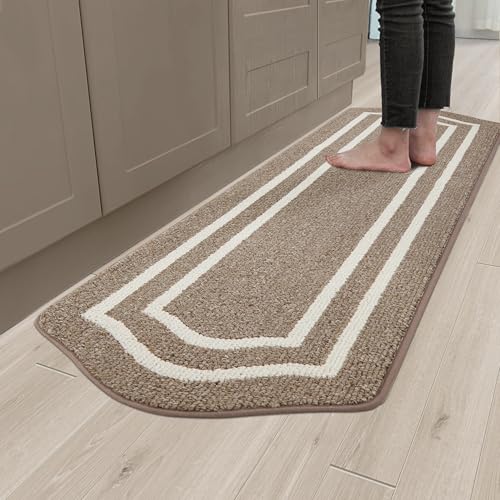 COSY HOMEER Tapis de Cuisine Long 60 x 150 cm Antidérapant et Lavable, Résistant aux Taches pour Évier, Plaques de Cuisson, Couloir et Entrée, Marron