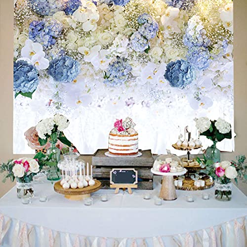 White Blue Flowers Theme Photography Backdrops Rose Floral Wall Wedding Bridal Shower Party Backdrop Girl Woman Birthday Party Photo Background Portrait Lovers Annivery Studio Shoot Props 9X6Ft Vinyl #TOP3