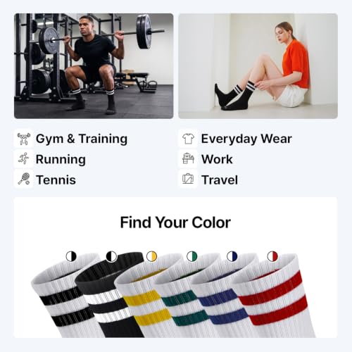 Image of MONFOOT 3-8 Pairs Cushioned Athletic Crew Socks Women Men Moisture-Wicking | Mid-Calf, Stay-Up and Snug Fit, Sports and Daily Wear, Breathable Mesh Venting, Arch Support, Sizes Womens 6-14 Mens 4.5-12.5