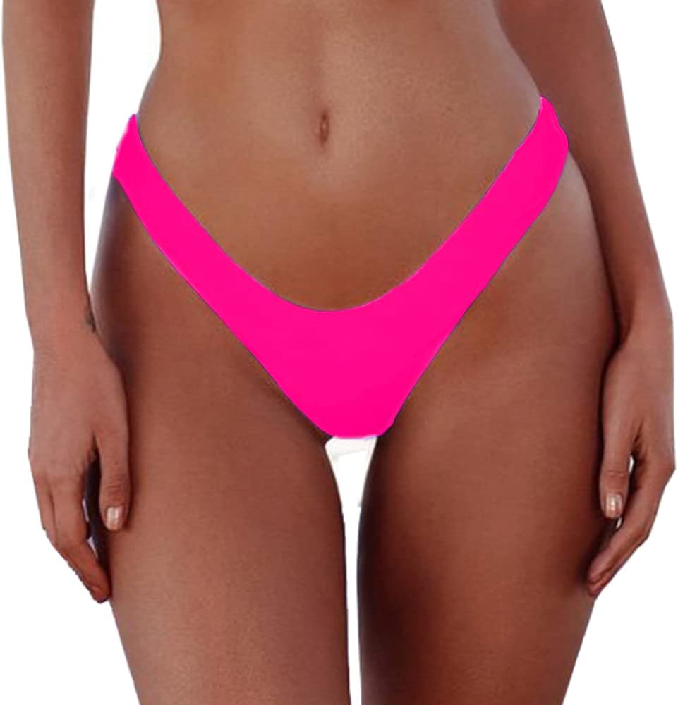 SherryDC Women's Sexy Cheeky Thong Brazilian Cut Low Rise High Leg Bikini Bottom