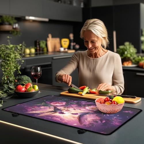 Image of Hummingbird Rose Stove Top Covers for Electric Stove, Heat Resistant Silicone Insulation Mat for Glass Top Burner, Anti-Slip Dish Drying Mats for Kitchen, Thick Induction Cooktop Protector