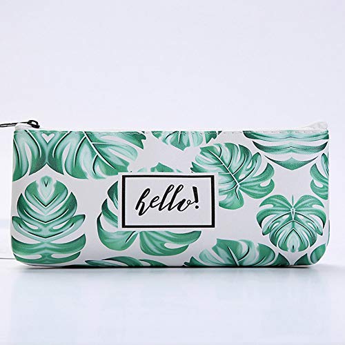 FairOnly - Estuche de piel para lápices, diseño de hojas de plantas verdes, color Hello