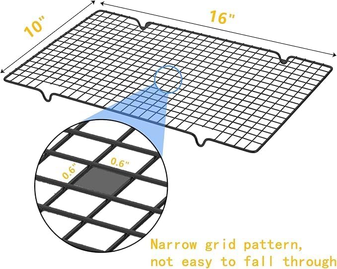 Multi-Purpose Large Iron Grilling Rack (16.02"L x 10.03"W x1.18"H), Rust-Resistant, Ideal for Cookie Cooling & Oven Grilling, Oven-Safe, Easy to Clean for Daily Baking