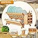 Worthyeah Bamboo Dish Drying Rack, 2 Tier Collapsible Dish Rack with Utensil Holder, Wooden Dish Drying Rack for Kitchen Counter, Large Folding Drying Holder, Dish Drainer 34 pcs Grid