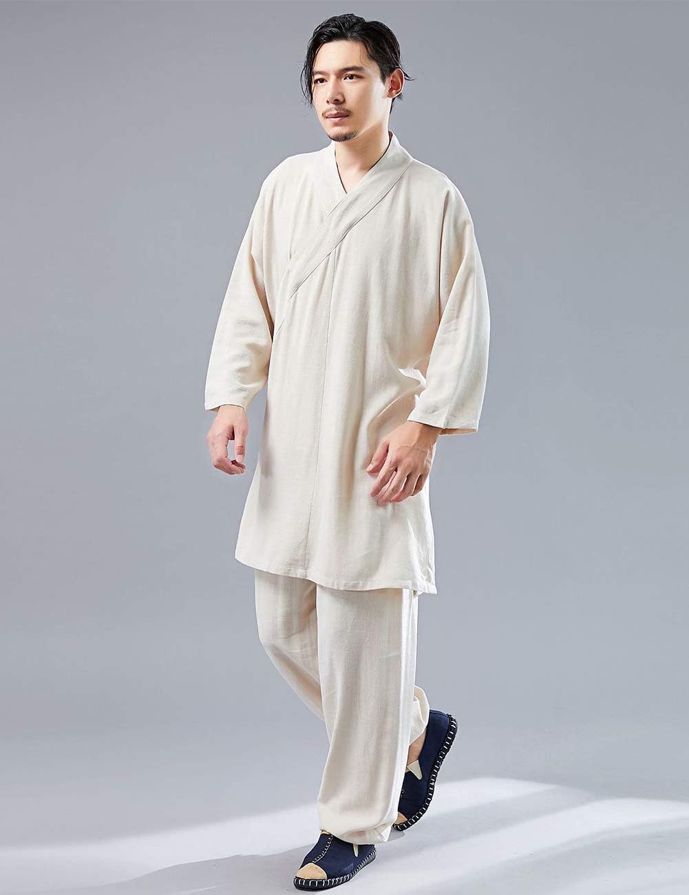 Men's Cotton Linen Hanfu Suit Monk Uniforms Kungfu Clothes Martial Arts Clothing Tai Chi Training Suit