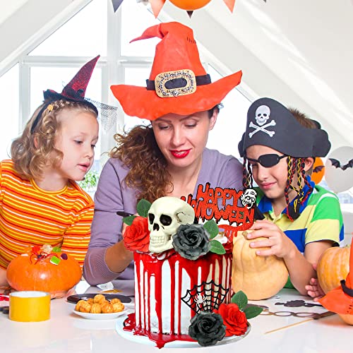 11 Pcs Halloween Cake Topper Flower Cake Topper Ghost Decorations With Skeleton Zombie Tombstone Scarlet Toppers For Halloween Bloody Horror Movie Birthday Party Cake Decorations (Red) #TOP6