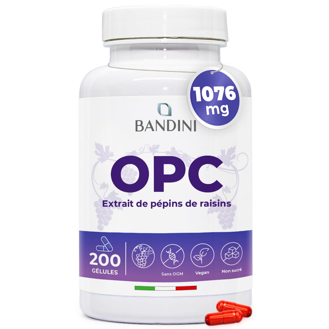 Bandini® OPC Extrait de Pépins de Raisin 1052mg par jour - 200 Gélules Végétaliennes (3 mois) hautement dosées - Teneur HPLC le plus Élevée - Raisins Italiens purs (95%) + Vitamine C - Antioxydant