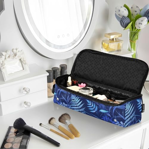 Bolsa de viaje para herramientas de cabello Dark Blue Leafs para mujeres con tapete resistente al calor removible para plancha y accesorios de cuidado del cabello miniatura 6