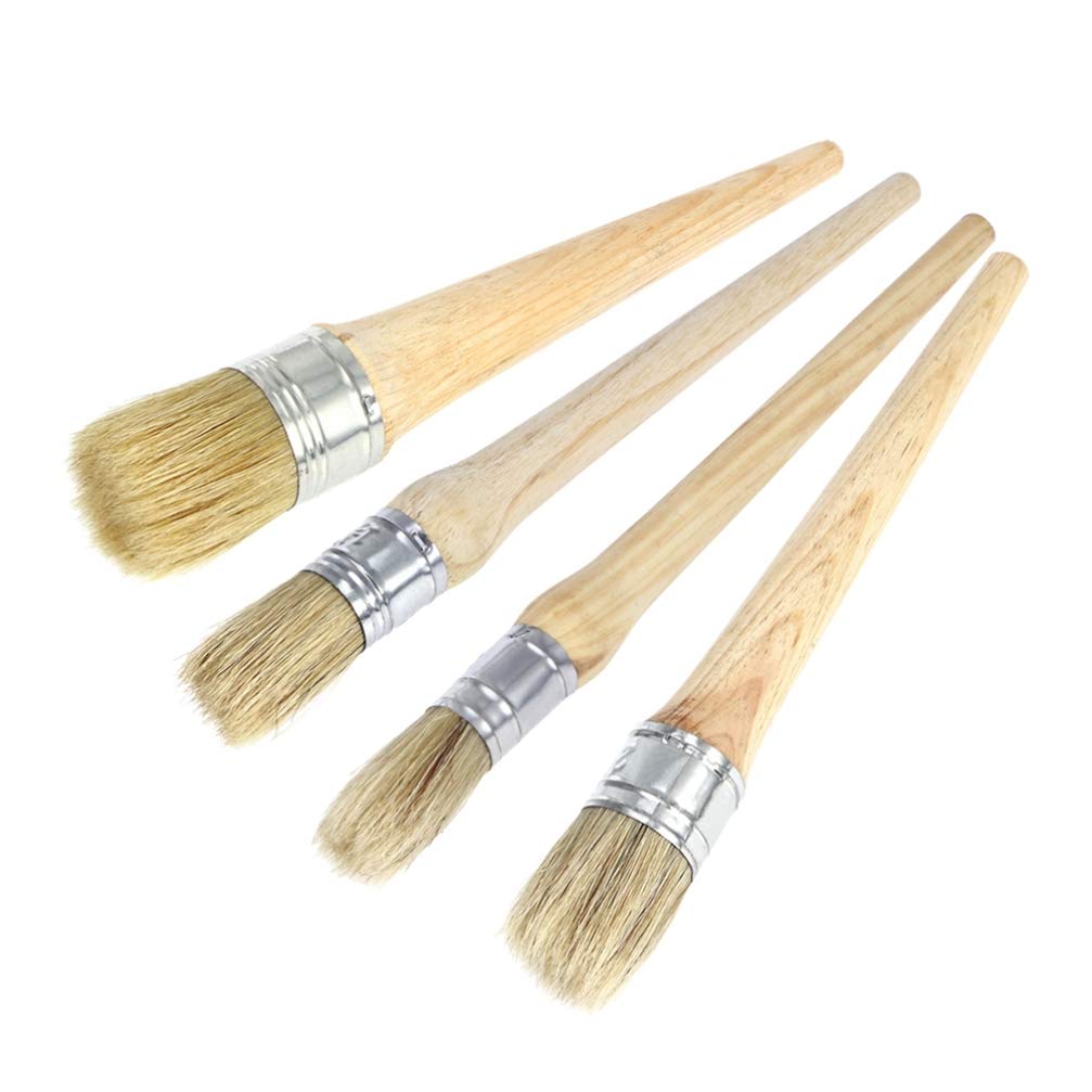 Pincel Redondo de Madera para Pintura, 4 Piezas, Mango Largo | Cerdas Naturales, Agarre Ergonómico, Uso en Decoración del Hogar y Manualidades