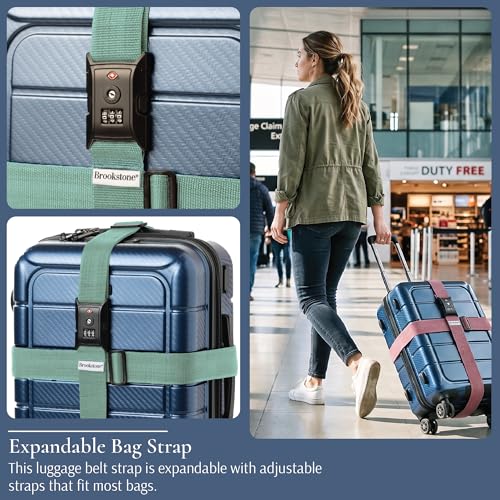 Image of Brookstone Luggage Strap - 2-in-1 TSA-Approved Expandable Luggage Straps for Suitcases with Keyless 3-Digit Combination Lock, Size One Size, Vintage Green