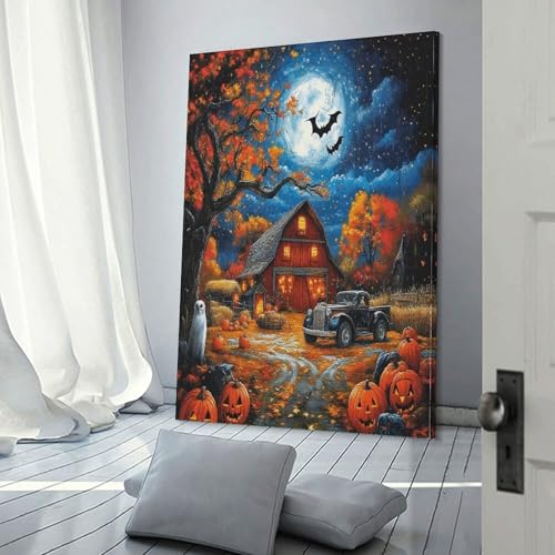 Tableau Impression Sur Toile Halloween Grand Format 24x36 Pouces Rustique