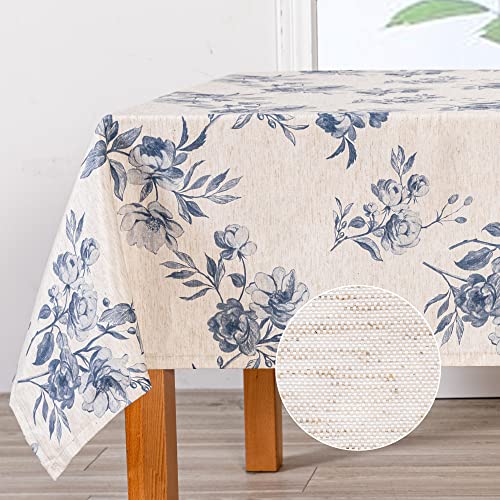 MYSKY HOME Rectangle 60x84 in, Farmhouse Tablecloth, Blue Flower Tablecloth