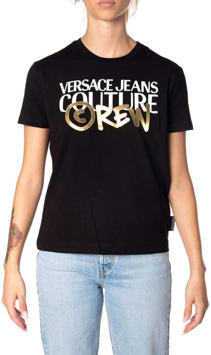 Versace Jeans T-Shirt Versace in cotone Donna cod.HUB7G030289 BLACK SIZE:XS  : Amazon.it: Abbigliamento