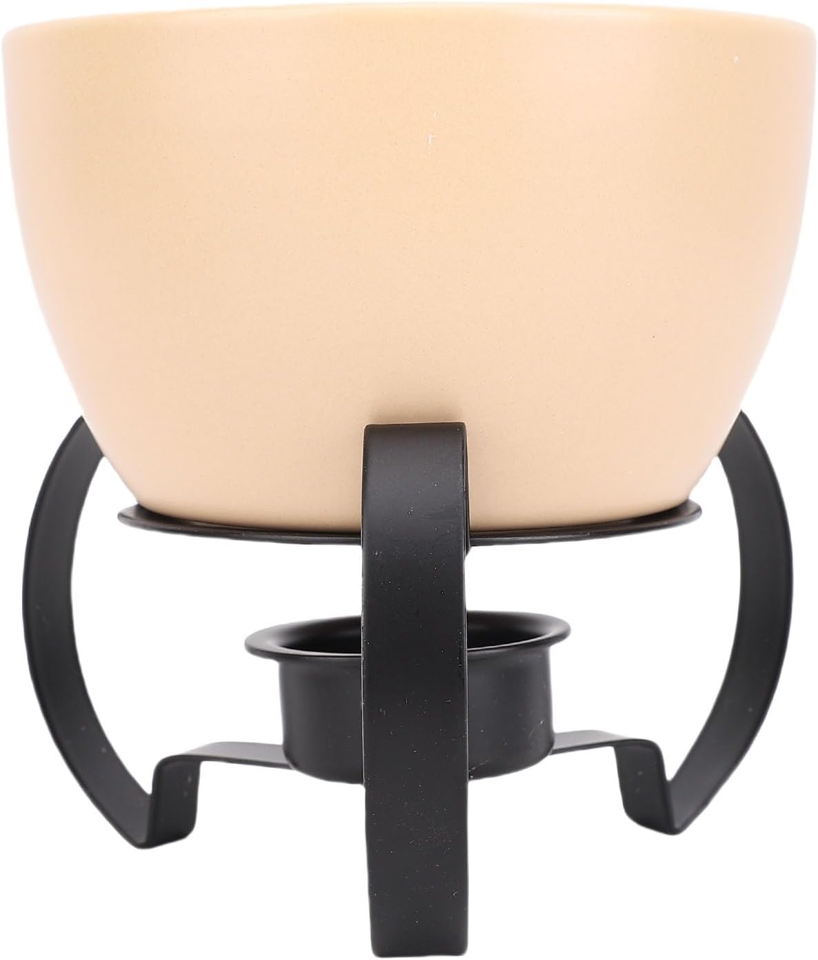 Zunate Ceramic Cheese Fondue Pot Set with Metal Stand, European Style Melting Bowl for Chocolate and Ice Cream, Hand Painted Kitchenware for Social Gatherings (Beige)